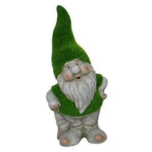 Gerimport Tuinkabouter beeldje - Dwarf Manuel - Polystone - grasgroene muts - 32 cm -