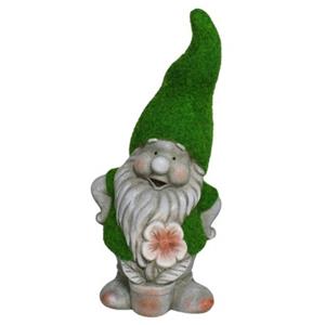 Gerimport Tuinkabouter beeldje - Dwarf Okkie - Polystone - grasgroene muts - 32 cm -