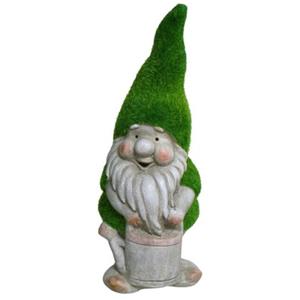 Tuinkabouter beeldje - Dwarf Sammy - Polystone - grasgroene muts - 32 cm -