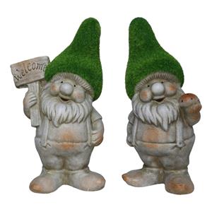 Gerimport Tuinkabouter beeldje - set van 2 - Dwarf Barry en Steef - grasgroen - 28 cm - polystone -