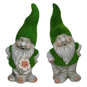 Gerimport Tuinkabouter beeldje - set van 2 - Dwarf Okkie en Manuel - grasgroen - 32 cm - Polystone -