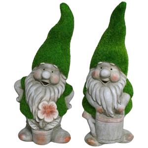Gerimport Tuinkabouter beeldje - set van 2 - Dwarf Okkie en Sammy - grasgroen - 32 cm - Polystone -
