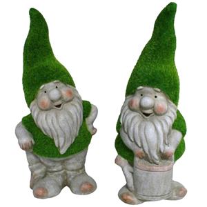 Gerimport Tuinkabouter beeldje - set van 2 - Dwarf Sammy en Manuel - grasgroen - 32 cm - Polystone -