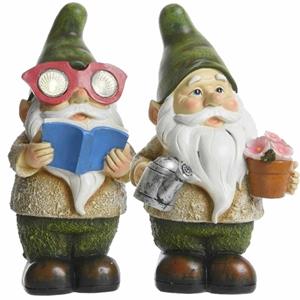 Decoris Set van 2 tuinkabouters George en Jorge met solar verlichting -