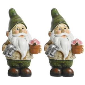 Decoris 3x stuks tuinkabouter beeld Jorge tuinman met solar verlichting 24 cm -