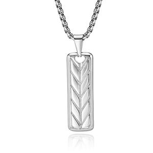 Mendes Stalen Herenketting met Tarwe Patroon Dogtag Hanger - Zilver