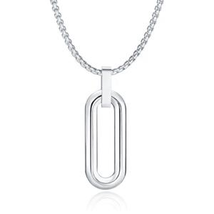 Mendes Herenketting met 3D Ovale Geometrische Hanger - Zilver