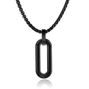 Mendes Herenketting met 3D Ovale Geometrische Hanger - Zwart