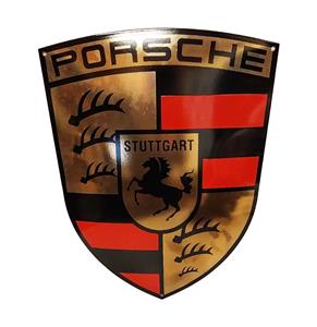 Fiftiesstore Porsche Logo Emaille Bord met 14KT verguld - 45 x 35cm