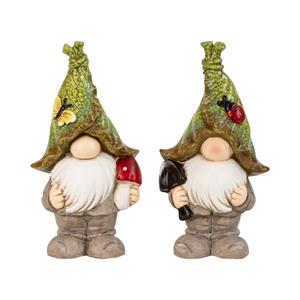 Merkloos Kabouter/dwerg staand decoratie beeldje - set van 2x - H29 - kunststof - tuinbeeldjes -
