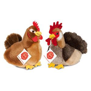 Hermann Teddy Knuffeldieren set Haan/Kip - zachte pluche stof - premium kwaliteit knuffels - lichtbruin - 17 cm -