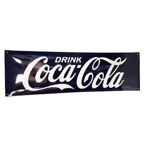 Fiftiesstore Coca-Cola Logo Donkerblauw Emaille Bord - 70 x 22cm