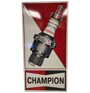 Fiftiesstore Champion Rood Wit Logo Emaille Bord - 70 x 35 cm