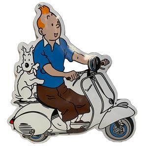 Fiftiesstore Kuifje met Bobbie Op Een Vespa Scooter Diecut Emaille Bord 44 x 45 cm