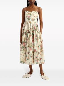 Erdem Linnen jurk met bloemenprint - Beige