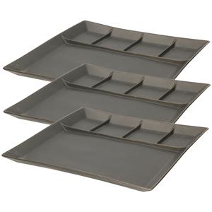 Svenska Living set van 12x stuks fondueborden/gourmetborden 5-vaks zwart aardewerk 24 cm -