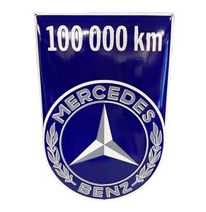 Fiftiesstore Mercedes Benz 100.000km Blauw Emaille Bord - 60 x 41cm