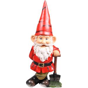 Merkloos Tuinkabouter beeldje Dwerg met rode muts en schep - Keramiek - 30 cm -