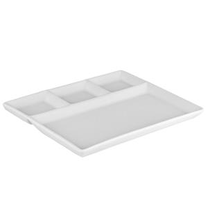 Fonduebord/gourmetbord - porselein - wit - 23 x 18 cm - 4 vakken -