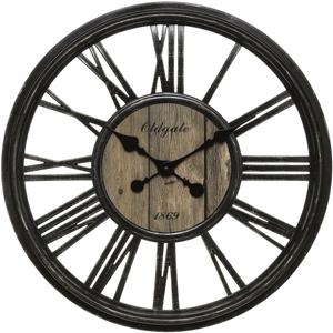 Wandklok/muur klok - Vintage - Dia 45 cm - kunststof - zwart -