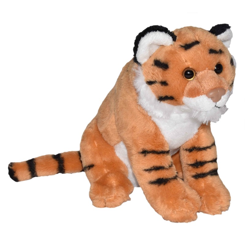 Wild Republic Pluche bruine tijger knuffel met geluid 20 cm speelgoed -