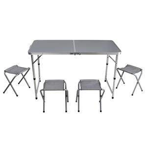 Sunnydays camping tafel/krukjes - aluminium - opvouwbaar - grijs - L120 x B60 x H67 cm -