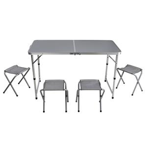 Sunnydays camping tafel/krukjes - aluminium - opvouwbaar - grijs - L120 x B60 x H67 cm -