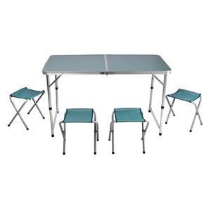 Sunnydays camping tafel/krukjes - aluminium - opvouwbaar - blauw - L120 x B60 x H67 cm -