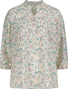 Dames Blouse met ruches jade/mauve bedrukt Maat