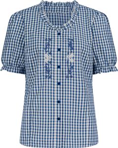Dames Folkloreblouse jeansblauw/wit geruit Maat