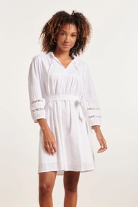 Smashed Lemon 24357 dames witte korte jurk met driekwart mouwen en
