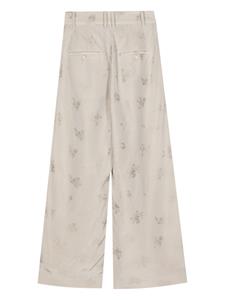 Uma Wang Broek met bloemenprint en wijde pijpen - Beige