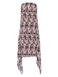 Kenzo bird-print plissé midi dress - Roze