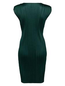 Pleats Please Issey Miyake plissé-effect round-neck dress - Groen