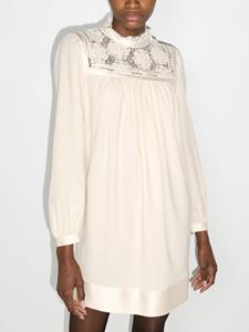 Saint Laurent Broderie anglaise mini-jurk - Beige
