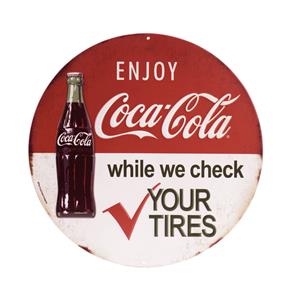 Fiftiesstore Coca-Cola & Tire Check Metalen Bord met Relief - Ø31cm