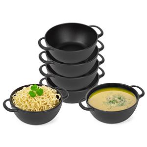 PlasticForte Soepkommen met hengsels - 10x - Campinglife - kunststof - D11 x H5 cm - zwart - Stapelbaar -