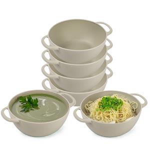 PlasticForte Soepkommen met hengsels - 12x - Campinglife - kunststof - D11 x H5 cm - beige - Stapelbaar -