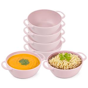 PlasticForte Soepkommen met hengsels - 12x - Campinglife - kunststof - D11 x H5 cm - roze - Stapelbaar -