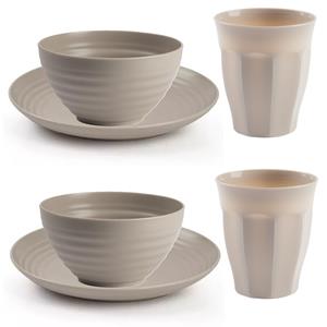 PlasticForte Camping Servies set 24 delig - kunststof - beige - 8x borden/8x drinkbekers/8x kommetjes -