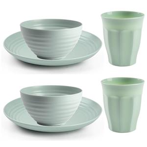 PlasticForte Camping Servies set 24 delig - kunststof - mintgroen - 8x borden/8x drinkbekers/8x kommetjes -