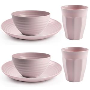 PlasticForte Camping Servies set - kunststof - roze - 10x borden/10x drinkbekers/10x kommetjes -