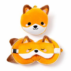 Relaxeazzz Finnick de Vos knuffel/reiskussen/slaapmasker - 2-in-1 set - voor kinderen