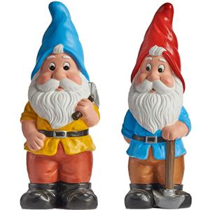 IBERGARDEN Tuinkabouter beeldjes set van 2x - Keramiek - cm - blauw/rood -