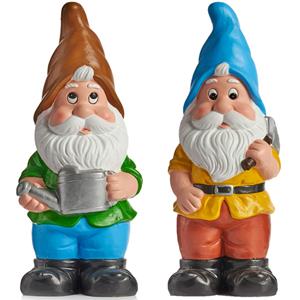 IBERGARDEN Tuinkabouter beeldjes set van 2x - Keramiek - cm - bruin/blauw -