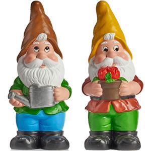IBERGARDEN Tuinkabouter beeldjes set van 2x - Keramiek - cm - bruin/geel -