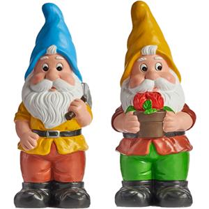 IBERGARDEN Tuinkabouter beeldjes set van 2x - Keramiek - cm - geel/blauw -