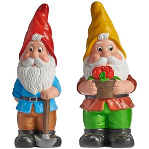 IBERGARDEN Tuinkabouter beeldjes set van 2x - Keramiek - cm - geel/rood -