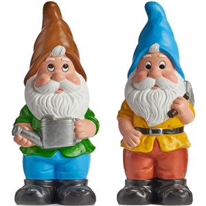 IBERGARDEN Tuinkabouter beeldjes set van 2x - Keramiek - 50 cm - bruin/blauw -