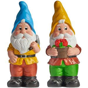 IBERGARDEN Tuinkabouter beeldjes set van 2x - Keramiek - 50 cm - geel/blauw -
